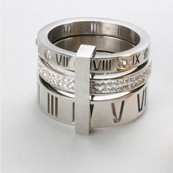 Jewelry - Stackable Inlaid Zircon Stainless Steel
Roman Numerals Ring